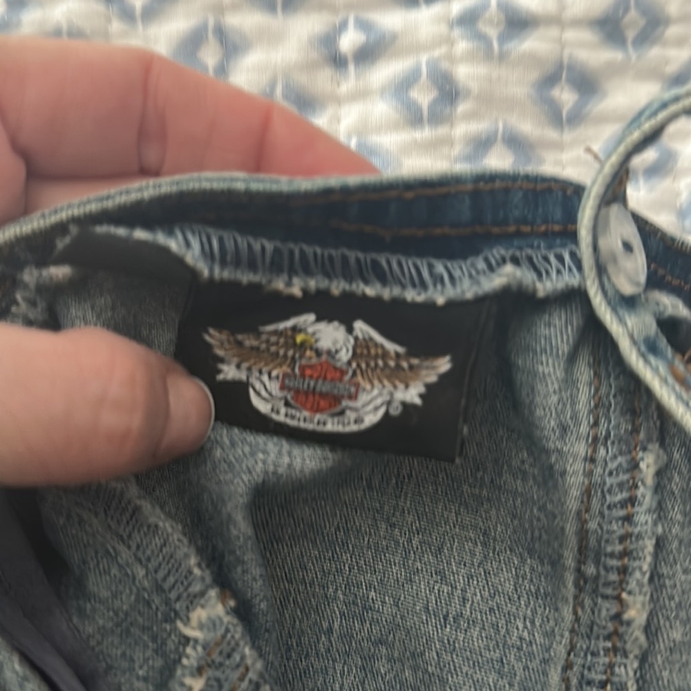 Harley-Davidson Denim Blue Zip-Front Tank with Embroidered Heart Patch - Picture 9 of 9